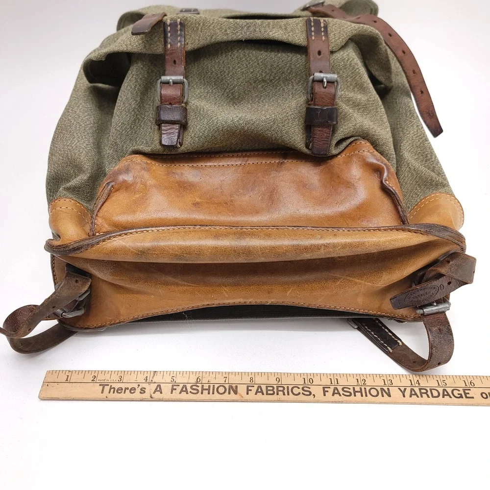 Vintage 1960 Swiss Military Salt and Pepper Canvas Leather Rucksack Backpack